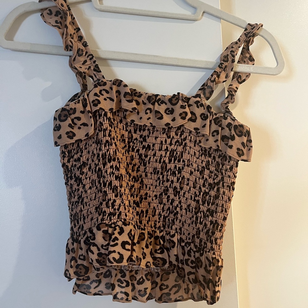 Reformation Leopard Print Ruche Top
